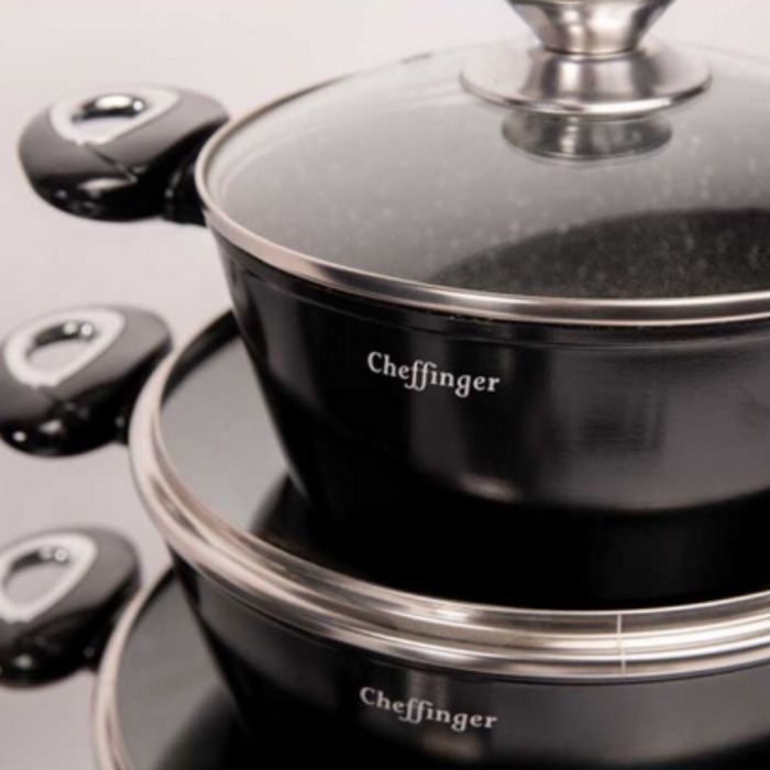 Комплект съдове за готвене Cheffinger от лят алуминий с мраморно покри