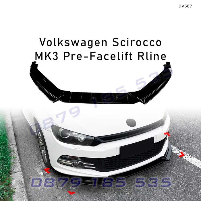 Преден лип спойлер за VW Scirocco MK3 Pre-Facelift R-Line GTS 2008–2014 черен гланц DV687 тунинг за предна броня широко tuning lip spoiler