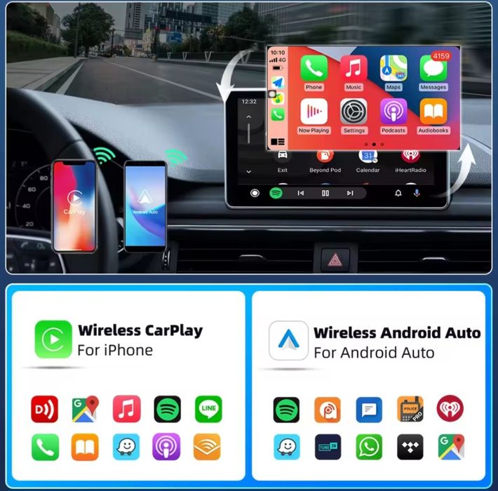 Безжичен адаптер за кола Apple CarPlay Android Auto