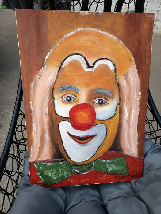 Tablou Clown Pictat În Ulei Pe Panza Și Semnat