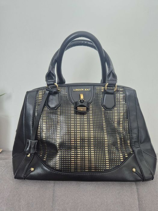 Дамска раница в бяло & дамска чанта London Fog в черно и златисто