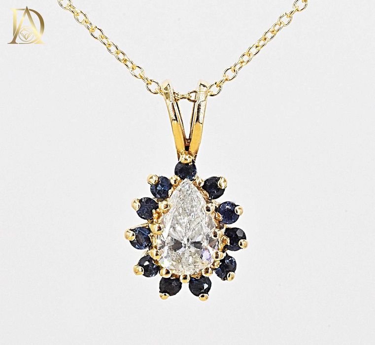 Нова Златна Висулка с 0.65кт Естествен Диамант и Естествени Сапфири