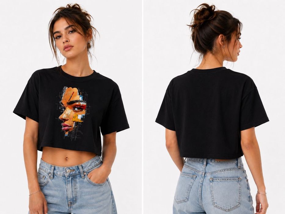 Дамски crop top Face Art – бял и черен модел