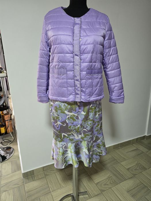 Rochie lila, model parte peste parte, cordon propriu în talie