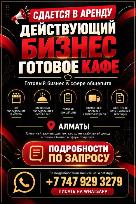 Срочно сдам в аренду действующие кафе
