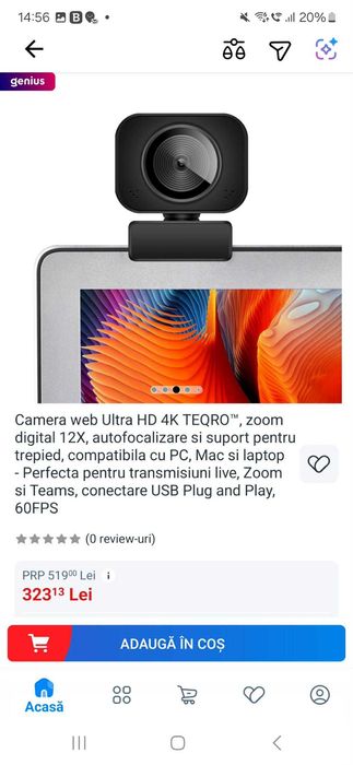 Camera web Ultra HD 4K TEQRO™, zoom digital 12X, autofocalizare , 60FPS