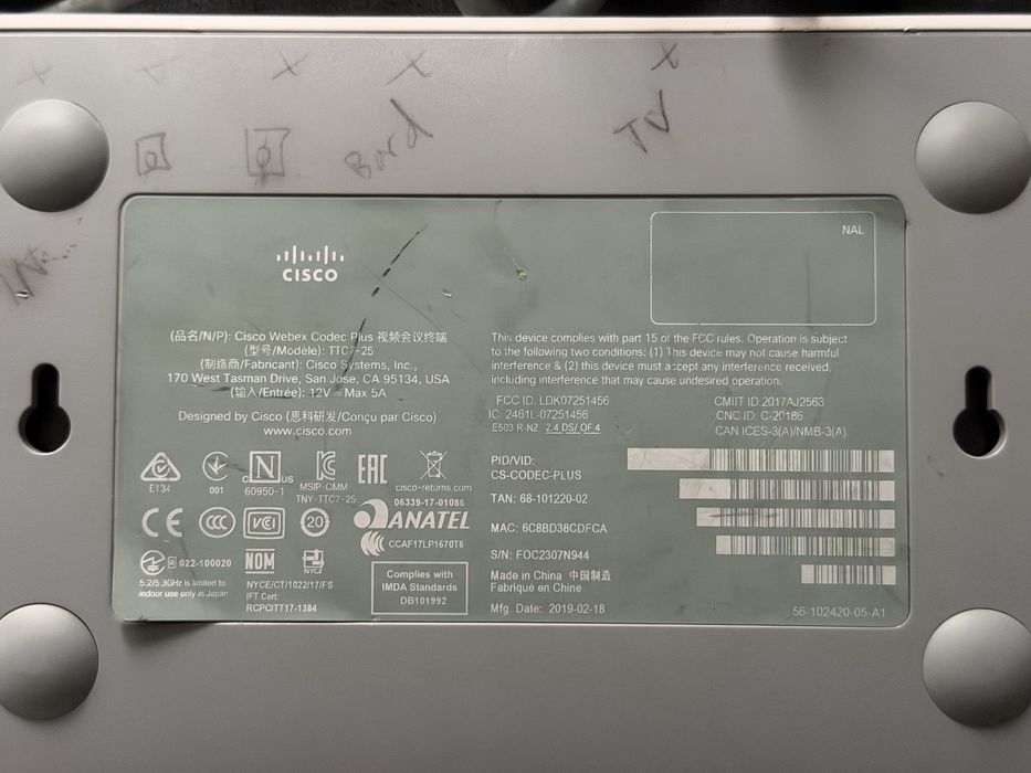 Cisco Webex Spark Codec Plus TTC7-25