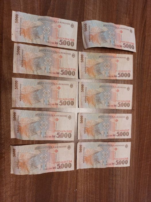 Ofertă 10 bancnote de 5000 lei , an 1998, serii consecutive
