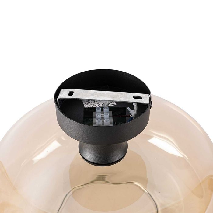 Таванна лампа в стил Арт Деко черна с кехлибарено стъкло