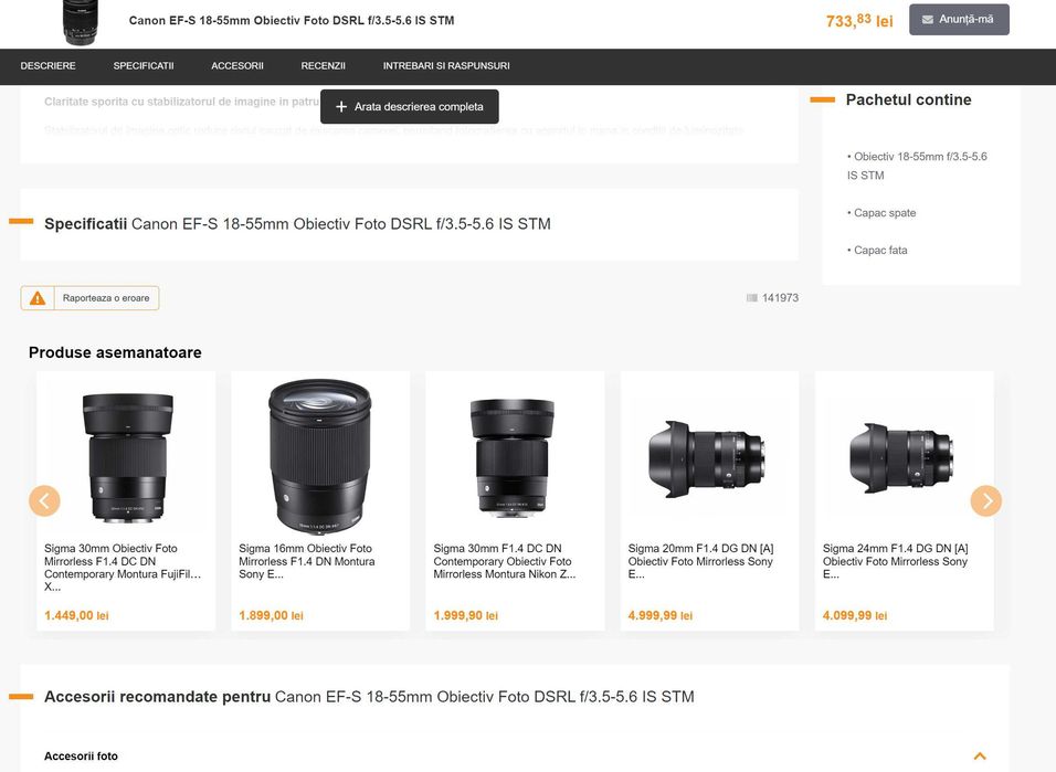 Obiectiv CANON 18-55mm IS STM cu stabilizare