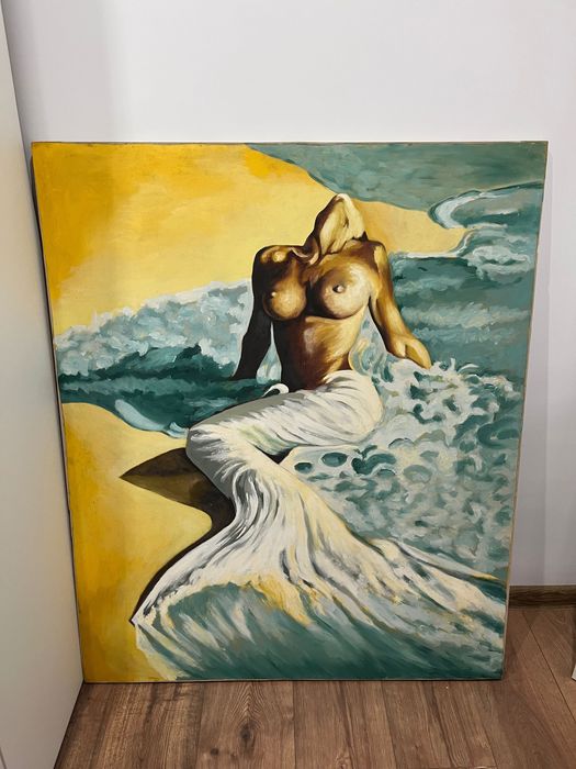 Русалка на брега на морето с маслени бои