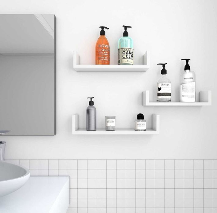 Рафтове за стена, 3бр., до 3кг, комплект етажерки, бял цвят