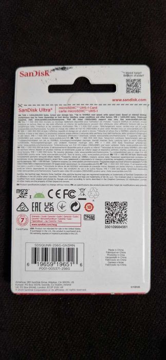 Флешка на телефон карта памяти microSD SanDisk Ultra, 256 ГБ