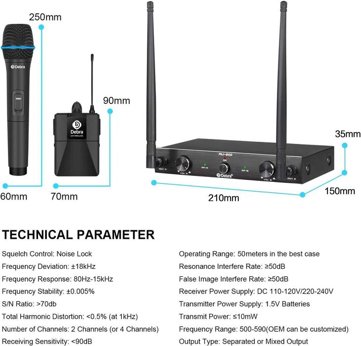 D Debra Audio AU200 Pro UHF 2-канална безжична микрофонна система