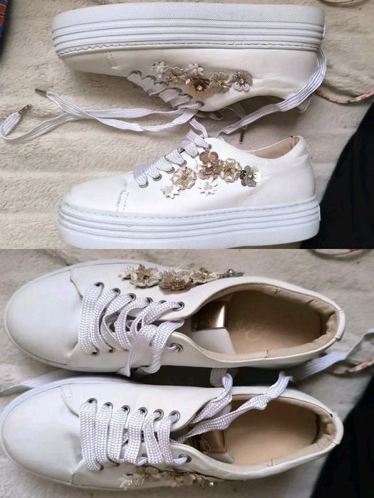 Бели кецове естествена кожа