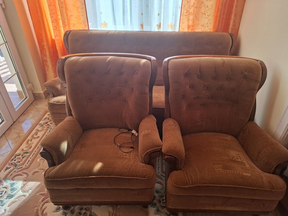 Canapea lemn masiv + două fotolii