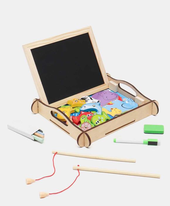 Деревянная магнитная рыбалка, пенал 3 в 1, доска для рисования