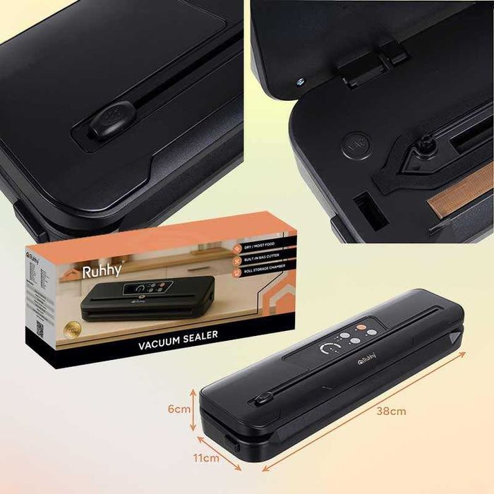 Уред за запечатване на храна с вграден нож и 10 броя вакуум торбички