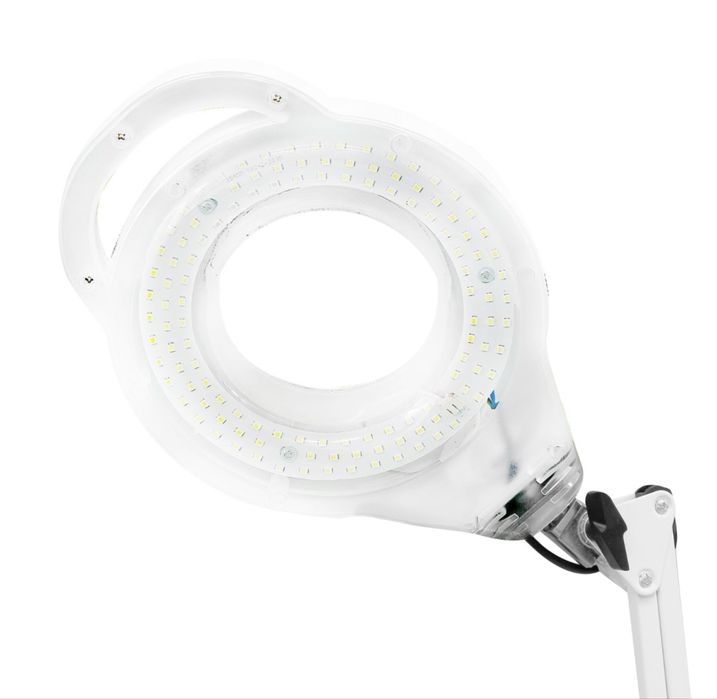 Lampă Cosmetică LED cu Lupă 5x, Braț Articulat Reglabil, Putere 24W, Fixare cu Menghină, Alb