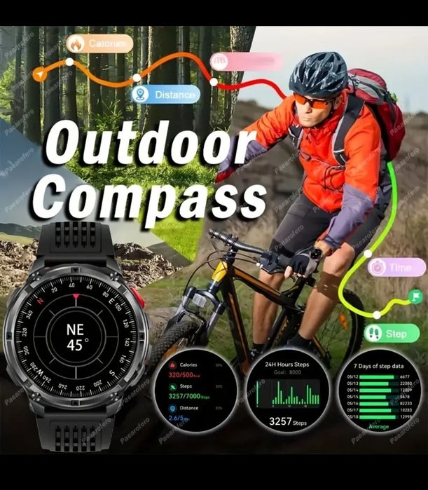 Нов Смарт Часовник  1100mAh Батерия, Фенерче и Разговори!