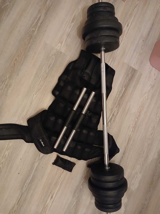 Set gantera+haltera ajustabila(16+16 Kg)+vesta cu greutati atasabile 20kg