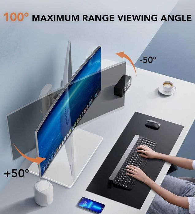 Suport monitor Hemudu, reglabil, pe stand sticla 13-32", alb