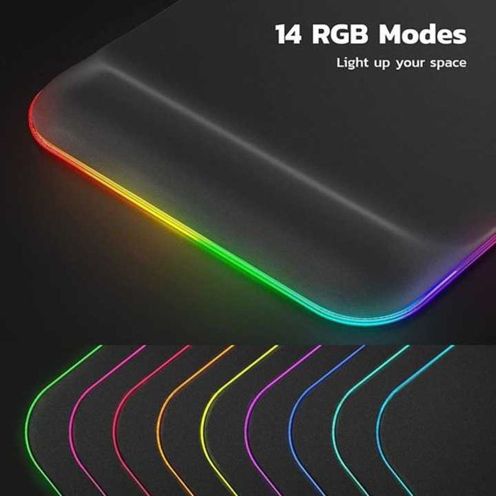 Геймърска подложка за мишка, черна, LED в различни цветове, 35 х 25 см