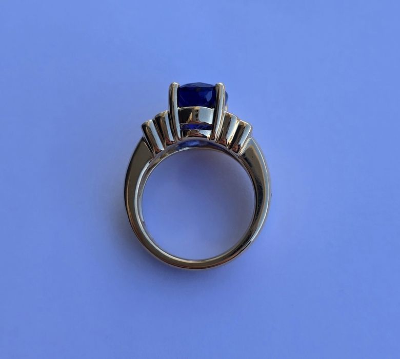 Inel din aur galben 18k cu Tanzanit și diamante naturale, handmade