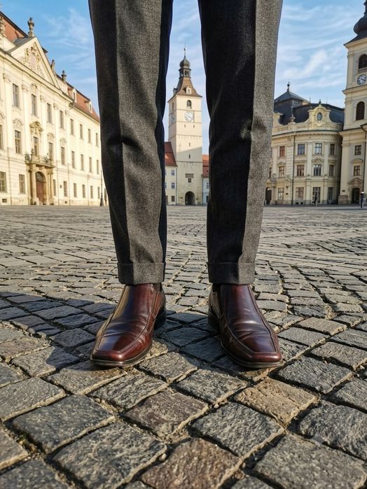 Pantofi eleganți bărbăți Leofex - Piele naturală maro/burgundy - Mărimea 43