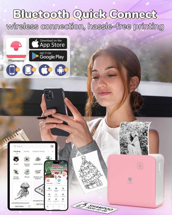 Принтер Phomemo P2S, мини термален принтер за смартфон, Bluetooth