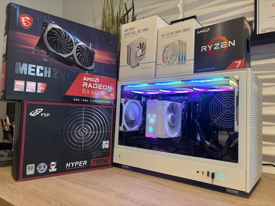 Бял геймърски компютър WiFi Ryzen 7 5700/RX6600/16 Ram/512 ssd/700W
