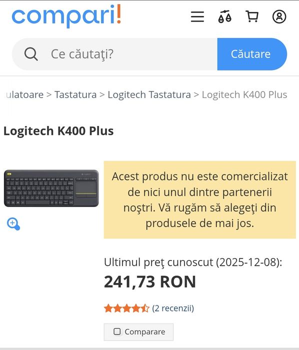 Tastatura wireless cu touchpad Logitech K400+