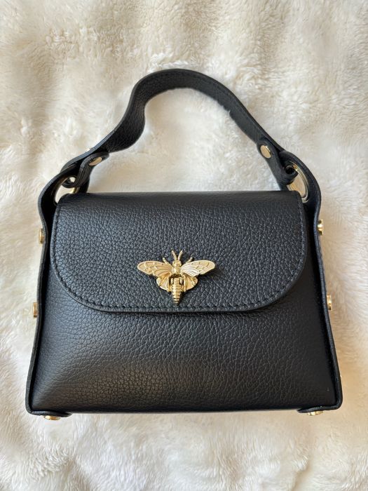 Дамска чанта Vera Pelle естествена кожа пчела (черно)