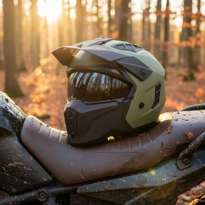 Casca moto Black Street Fighter Verde Army NOUA Casca moto/ATV/scuter