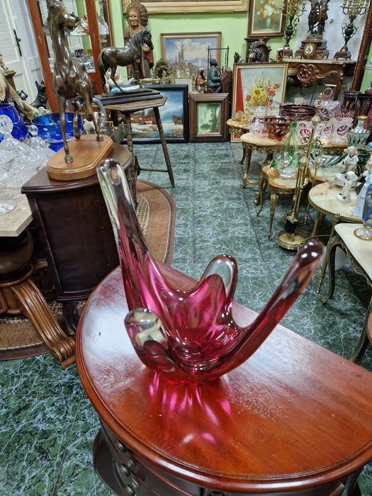 Страхотна антикварна италианска кристална купа фруктиера Мурано