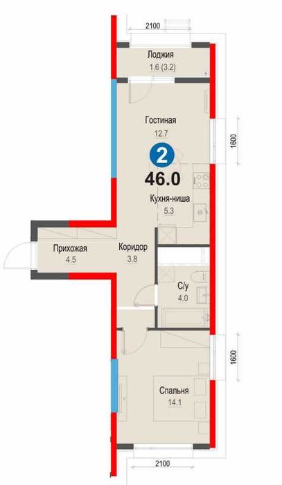 2комн.- 46м², метро Янгиабад рядом. Ипотека от 6,1 млн!(XS)