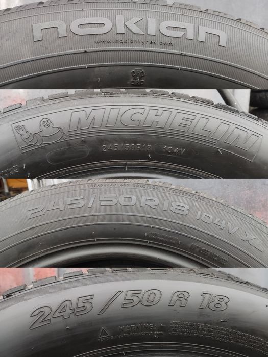 4бр. зимни гуми 245/50/18 Nokian/ Michelin 
dot21/22
6.8/6.9mm
Добро с