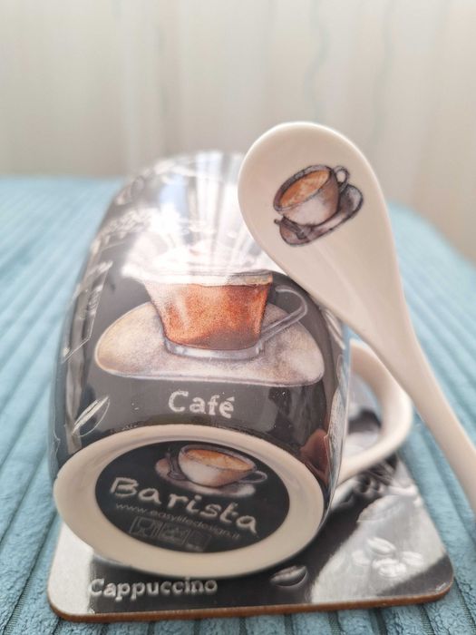 Set NOU cana 350 ml cu lingurita si coaster - Barista