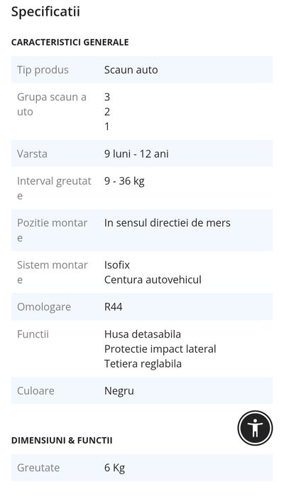 Scaun auto cu Isofix Ferrari 9-36kg