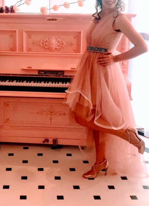 Rochie eleganta - roz pudra - S