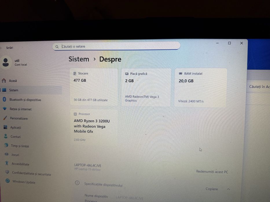 Laptop hp 20 gb ram  windows 11 licenta originala