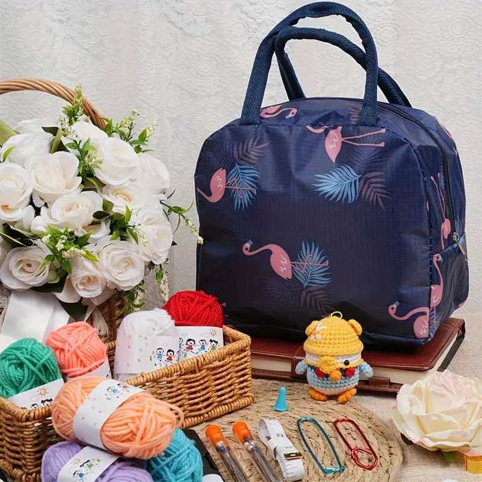 Комплект за плетене на една кука за начинаещи с чанта 75 части 3 цвята