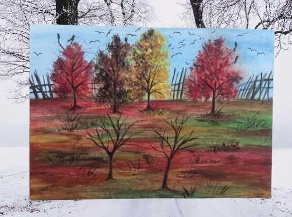 Doar in Brasov pictura pe canvas cu tempera 50cmx70cm