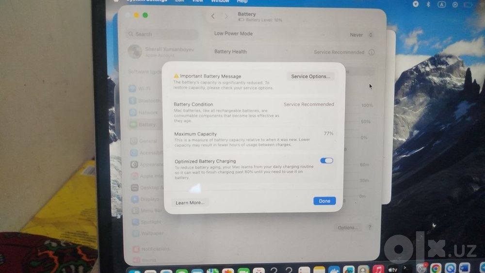 Macbook air m1  
xotra 8/256 
batareka 77 yomkist  
karopka dakumint