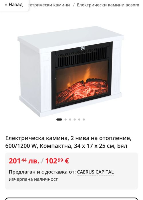 Електрическа камина с термо регулатор, 2 нива  600/1200 W, Компактна