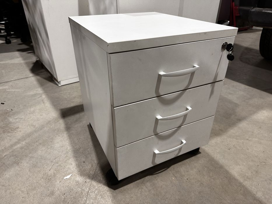 Офис контейнер с 3 чекмеджета – бял, на колелца (ORT)