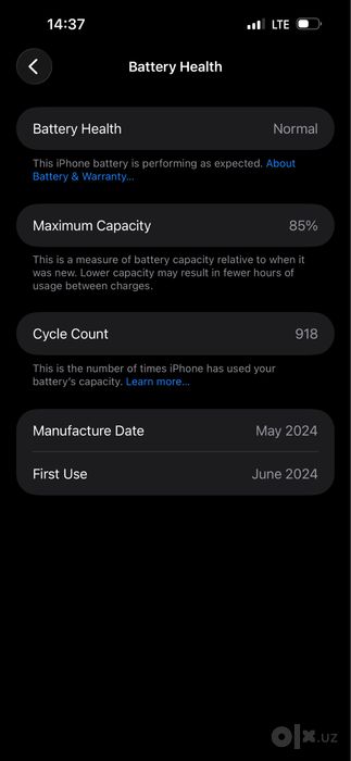 Iphone 15 pro max 85%