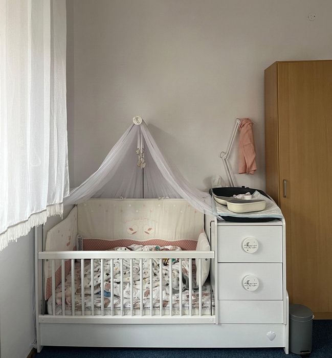 Pat bebe/copii transformabil Baby Cotton White (75x160) + Saltea și accesorii