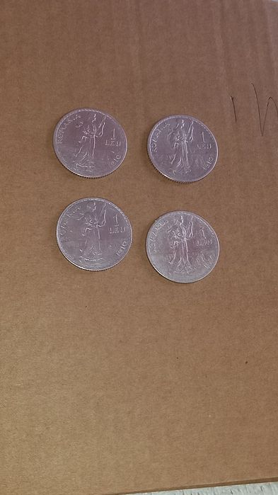 Vand 4 monede vechi de argint de cate 1 leu an 1910