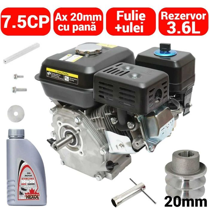 Motor pe benzina 7.5CP + fulie ax cu pana 20mm + ulei 4 timpi